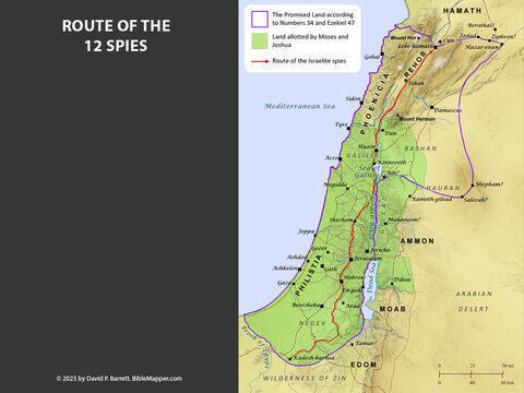 Map: Route of the 12 Spies through Canaan (Numbers 13)