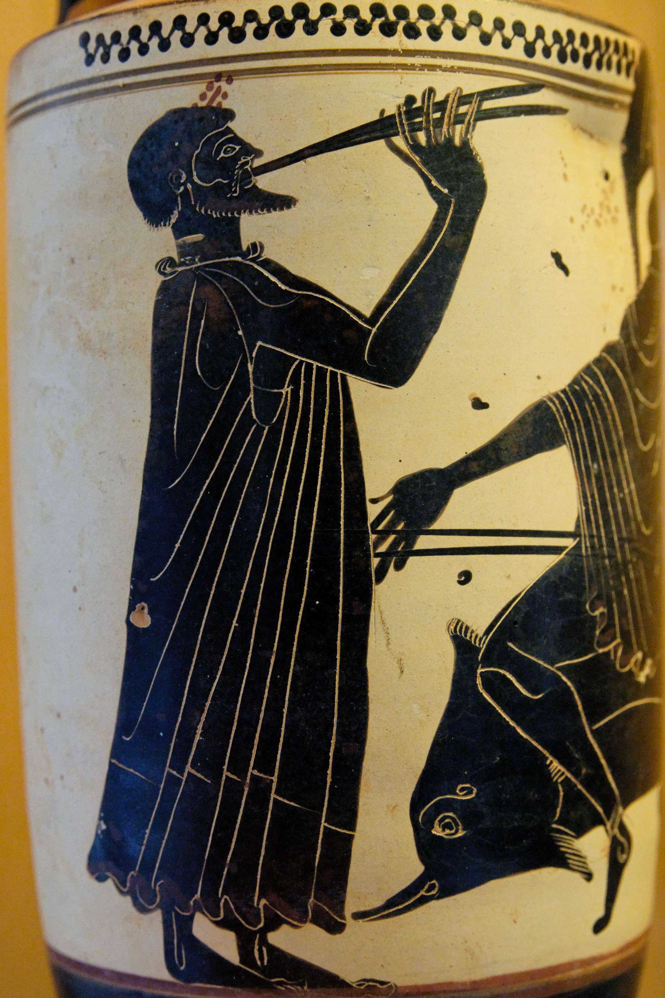 Attic lekythos depicting an aulos (double-pipe) player