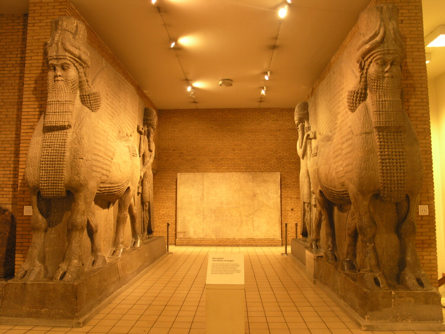 The Assyrian sculpture gallery of the British Museum with Khorsabad reliefs and winged bulls