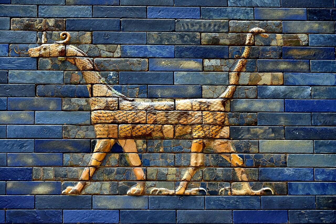 Mushhushshu dragon in molded glazed brick from the Ishtar Gate