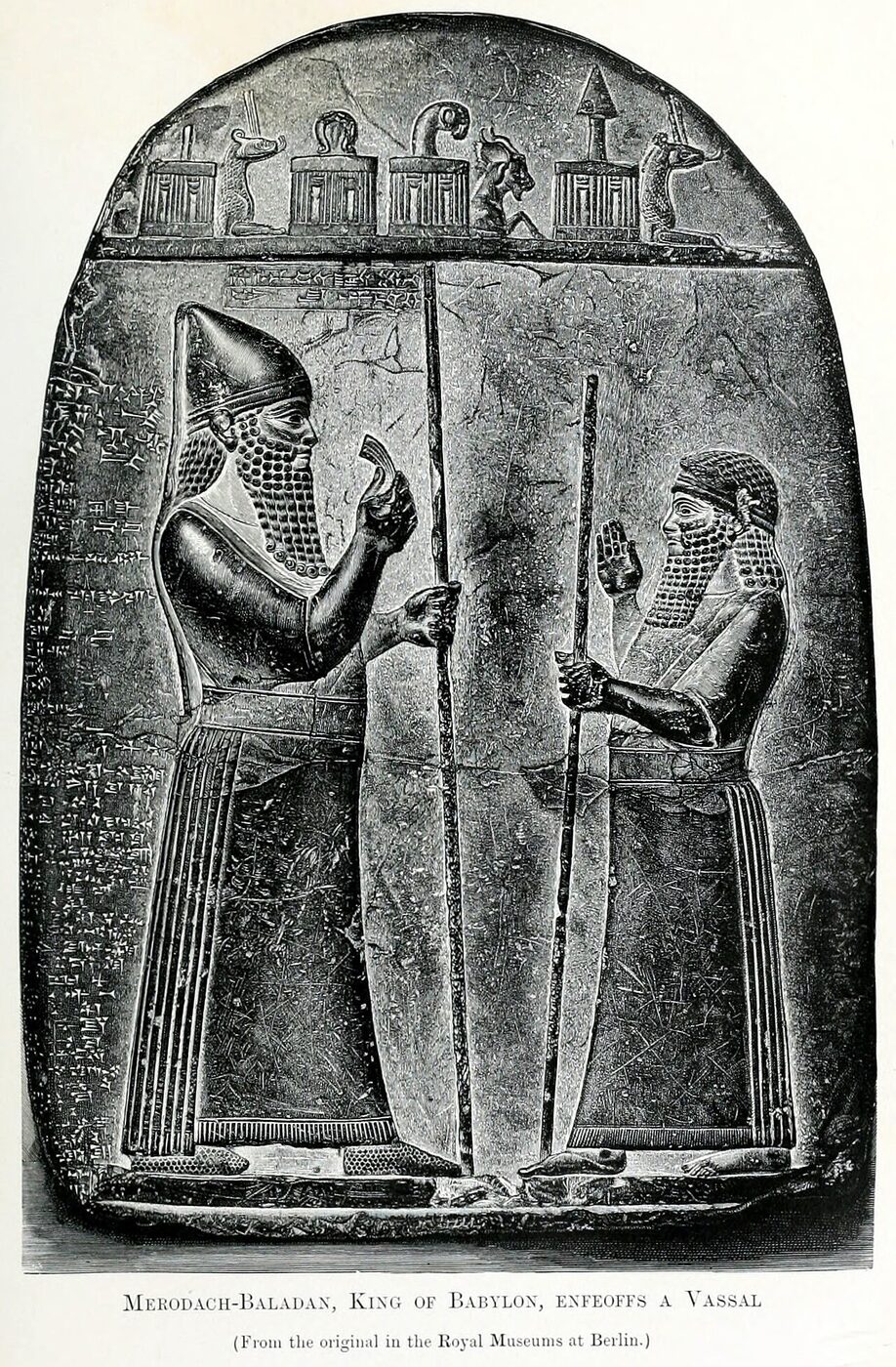 Boundary-stone relief of Marduk-apla-iddina II (Merodach-baladan) before an official, beneath divine emblems