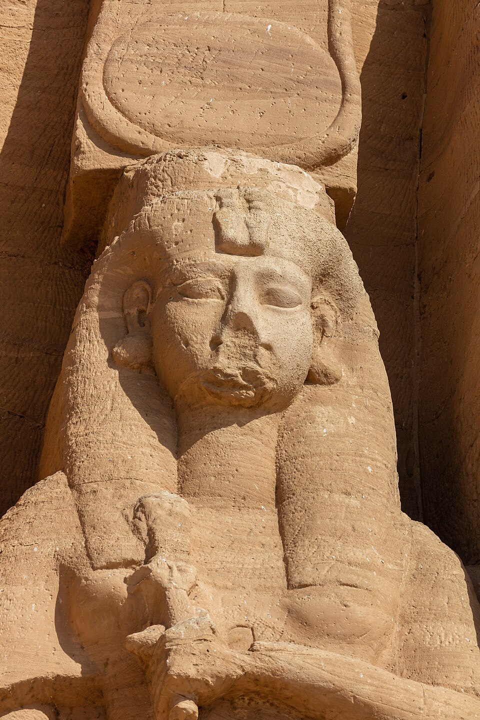 Close-up of Nefertari statue at Abu Simbel
