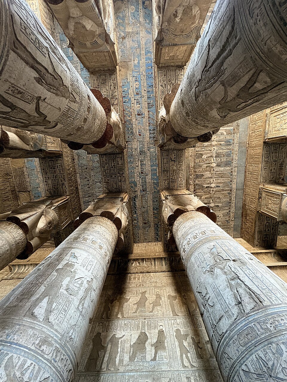 Painted ceiling and columns at Dendera