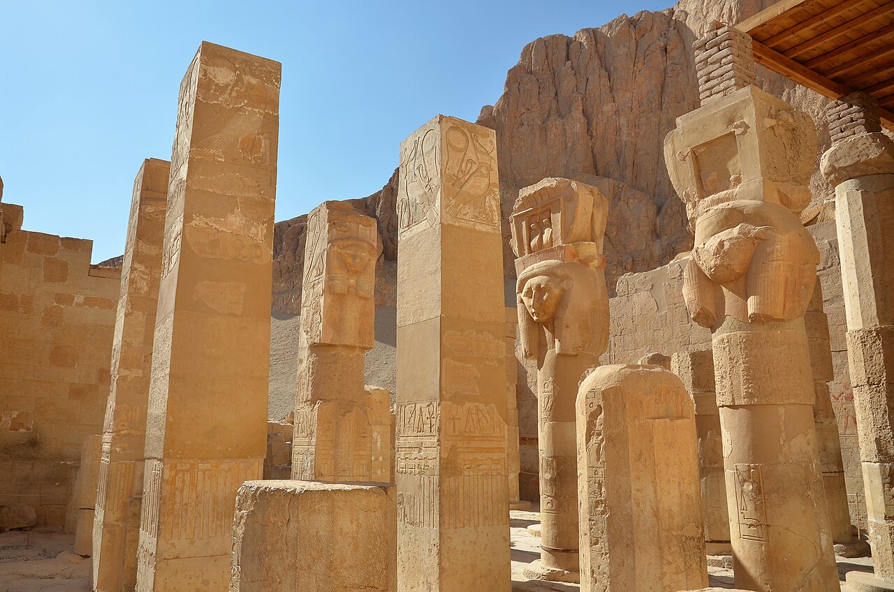 Hathor-headed pillars at Deir el-Bahri