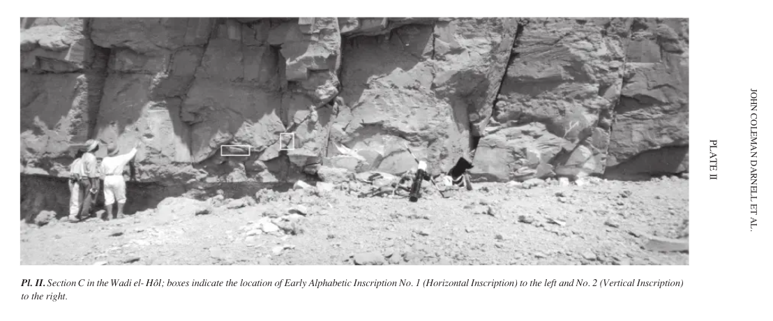 Wadi el-Hol rock face with inscription locations marked