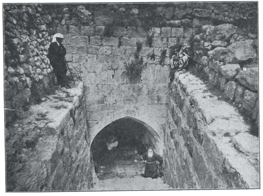 The stone descent to the arched mouth of the Gihon Spring (the Virgin's Fountain), Jerusalem, photographed in 1907