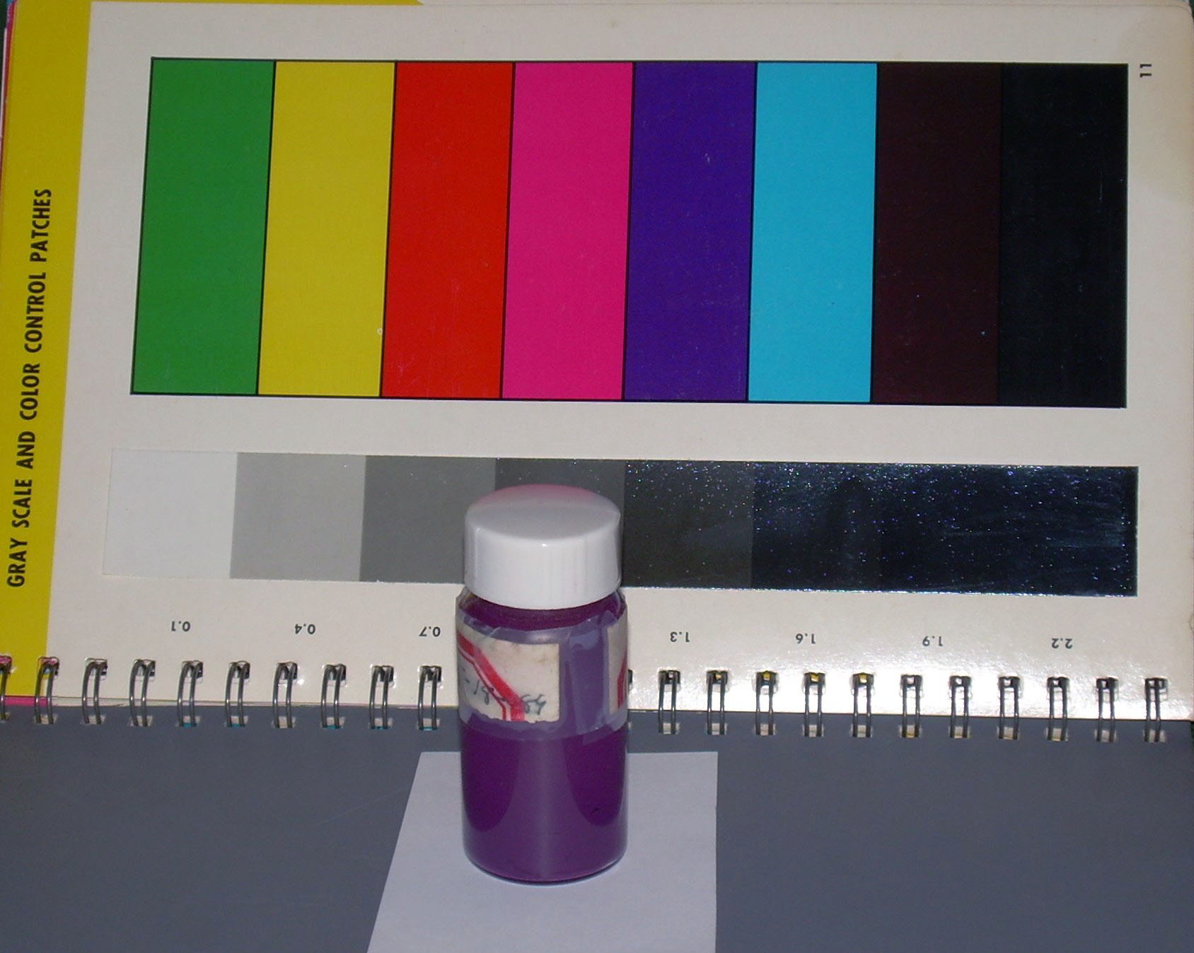 Purple dye shown across a grayscale spectrum