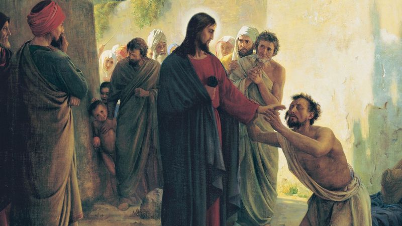 Jesus Christ healing the blind man.