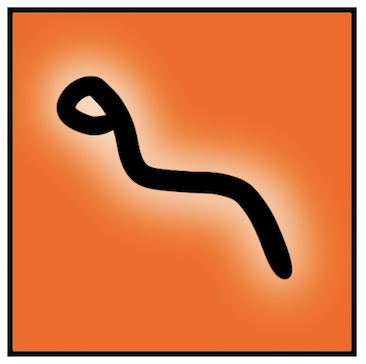 A Proto-Sinaitic form of the letter nun, with a looped top and a long descending stroke.